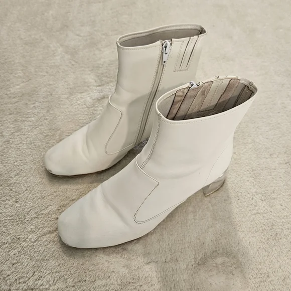 Jeffrey Campbell White Ankle Boots Clear Block Heel Size 9 70s Avant Garde Retro - Picture 3 of 15